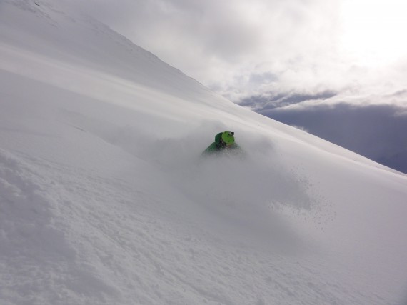 Skiing powder on Storgalten in Lyngen