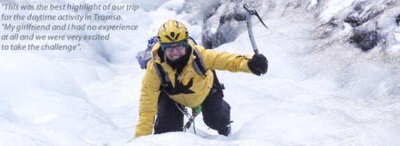 Ice climbing day tours from Tromsø city is a perfect activity when visiting in mid winter.