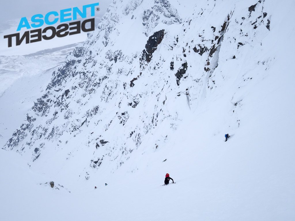 climbing the top couloir of Store Jægervasstinden. Photo: Jimmy Halvardsson