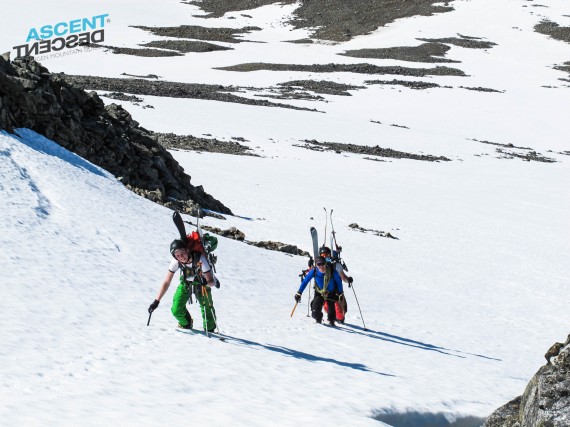 Climbing one of the nice couloirs on Storgalten today and a perfect intro to ice axe and crampon work. Photo: Jimmy Halvarsson