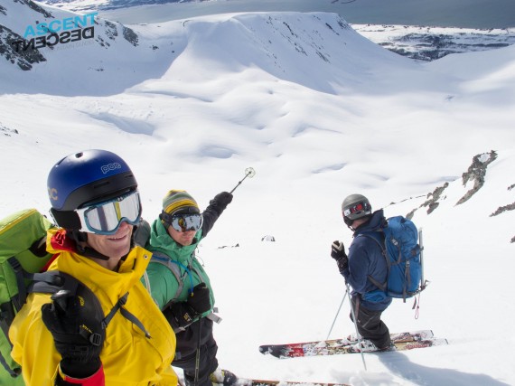 Skiing one of the couloirs on Bjørndalstinden. Great peak, Great skiing.