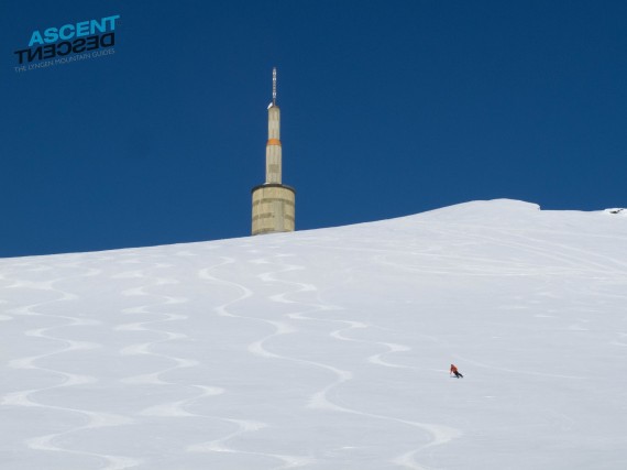 Skiing of the summit of Trolltinden on Arnøya. We have been visiting the Islands outside Lyngen the whole winter and it´s really amazing skiing out there! Photo: Jimmy Halvardsson